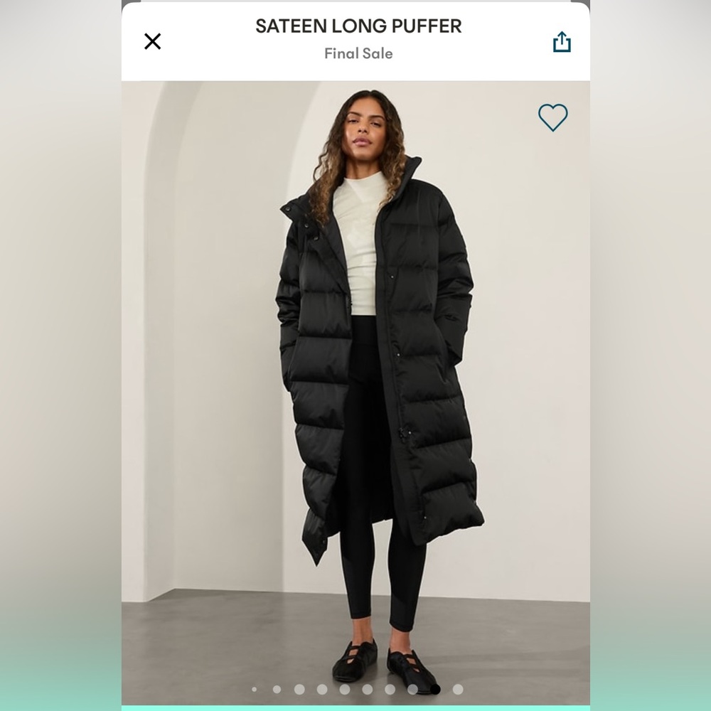 NWT Athleta Sateen Long Puffer in black.
